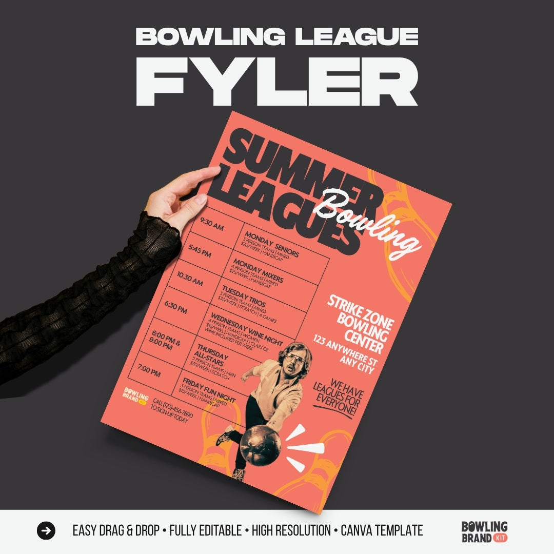 Bowling League Flyer Template (Canva Template)